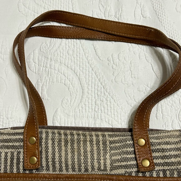 Myra Bag Upcycled Gray and Brown Large Purse/Handbag - Picture 13 of 14